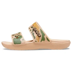Klasické Crocs s potiskem krokodýlí kůže v kamuflážovém vzoru „Tan Green“