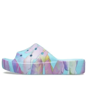 Klasické platformové pantofle s potiskem palmy „Blue Multi-Color“