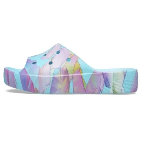 Klasické platformové pantofle s potiskem palmy „Blue Multi-Color“
