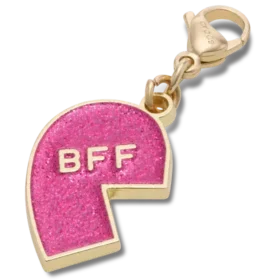 Růžový třpytivý přívěsek „BFF“ – levý ozdoba na boty Jibbitz